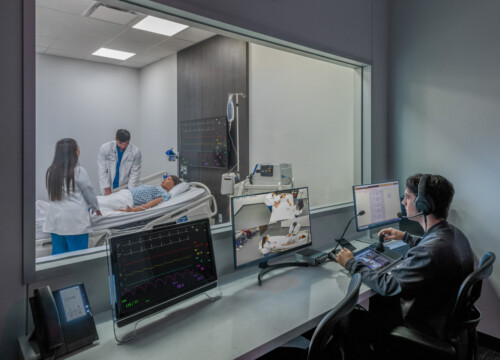 Person watching and voicing a simualtion