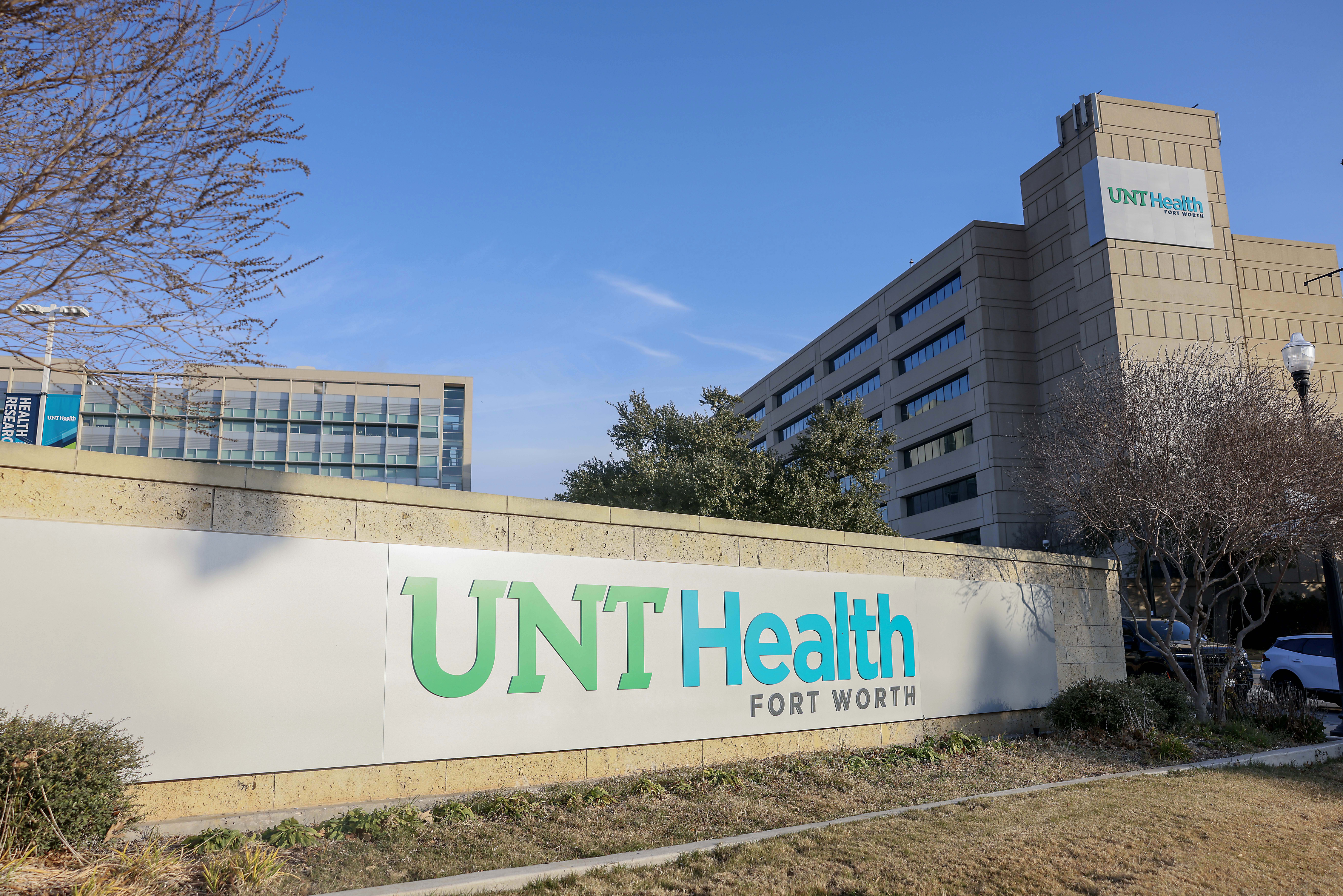 UNT Health campus with new logo signage