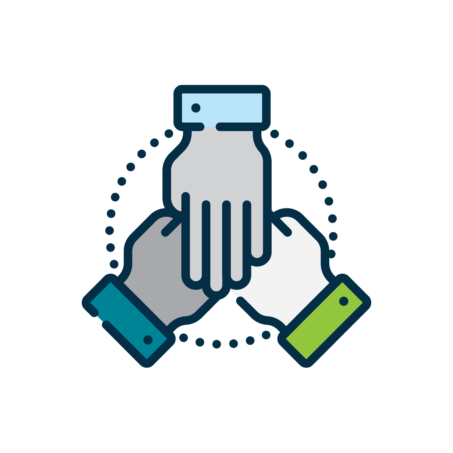 Three hands put together in a circle