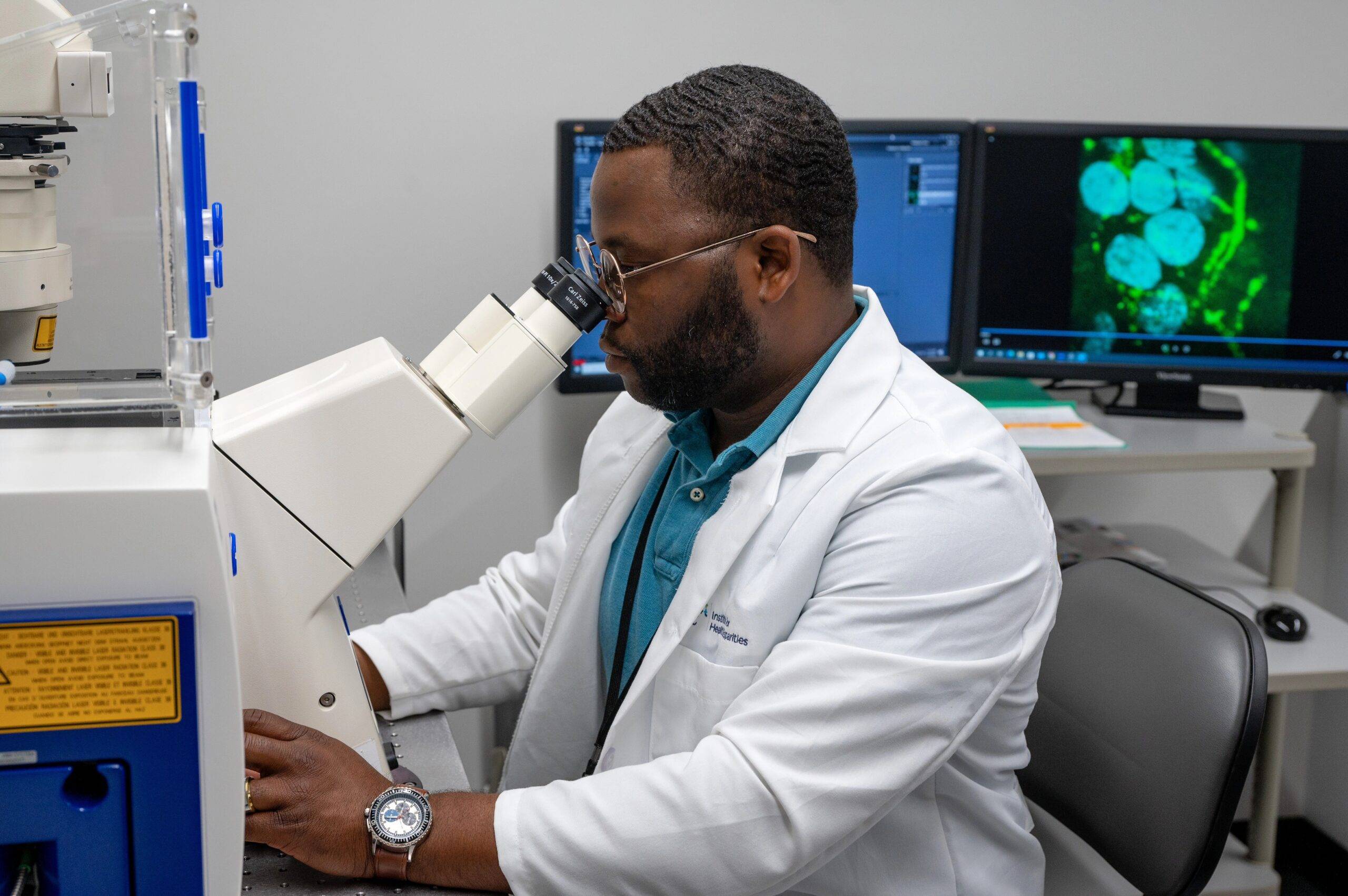 Student conducting science experiment in research lab