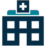 Blue icon of a medical building