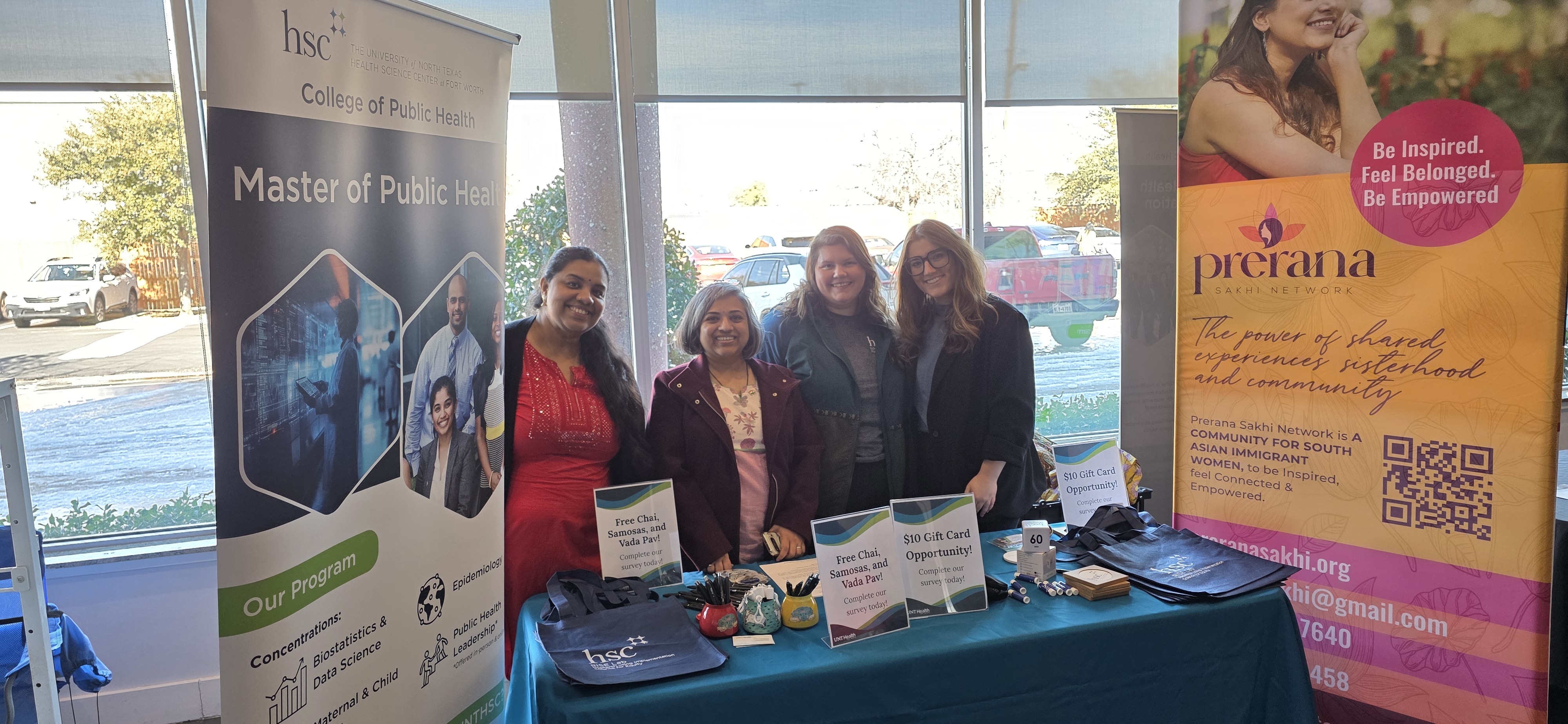 Group of international students standing by presentations