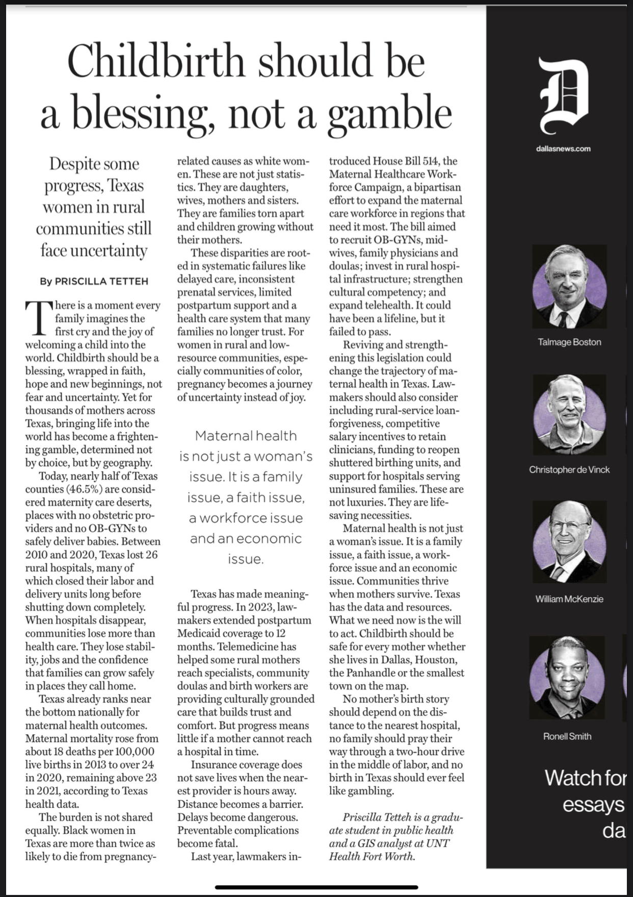 Screenshot of Priscilla's op-ed