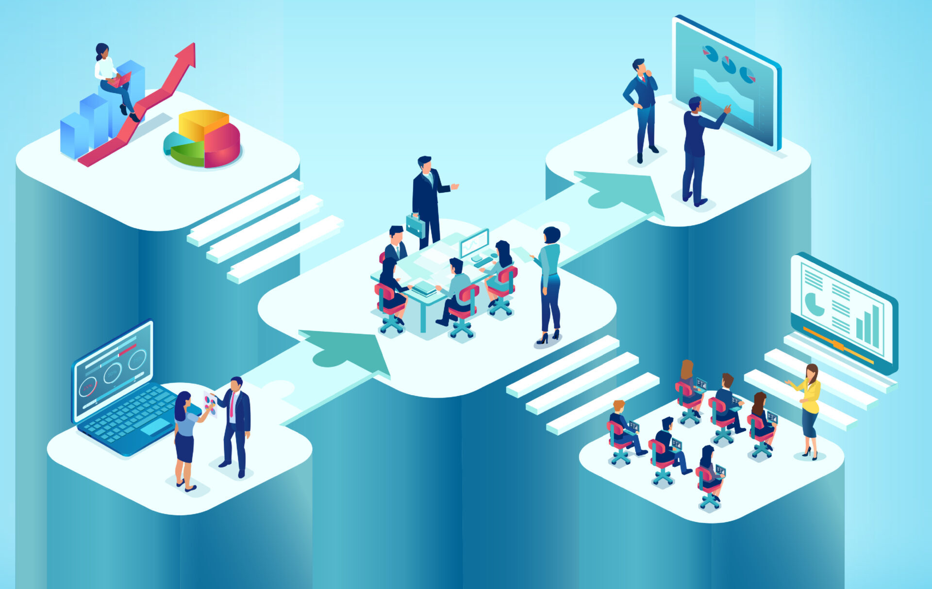 Vector Of A Business Team Team Analysing Financial Data, Managin