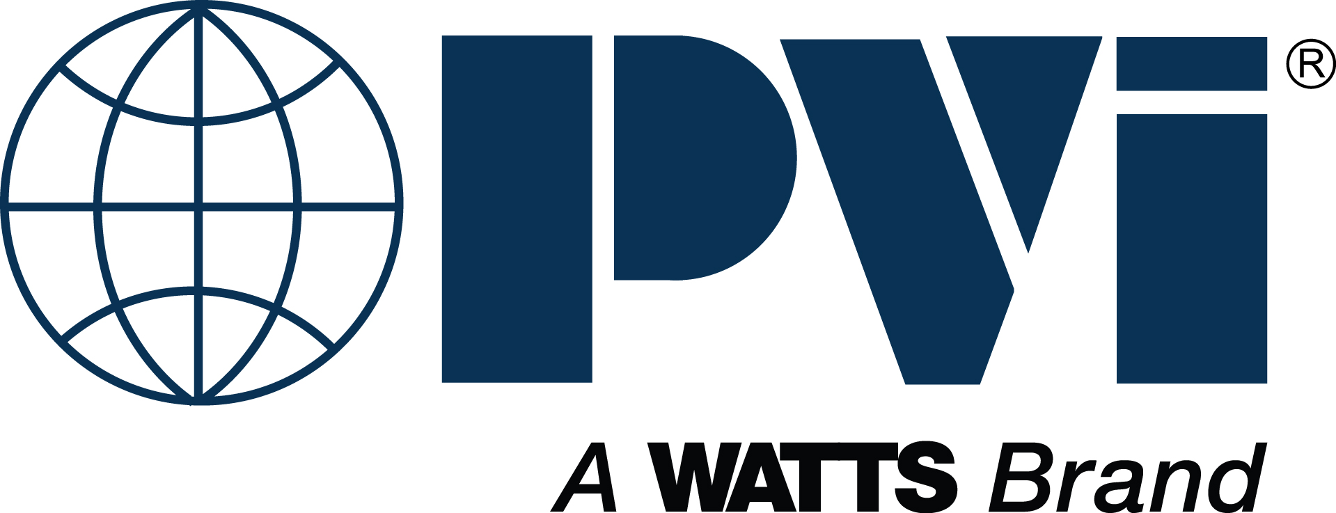 PVI watts logo with a navy blue globe at the top right corner
