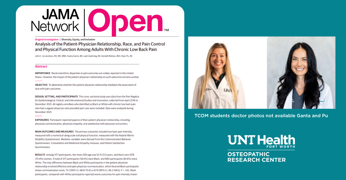 TCOM Student Doctors Goehring and Wallace. Not pictured Ganta and Pu.