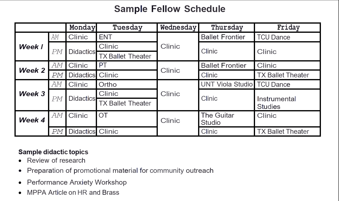 Sample PAM fellow schedule